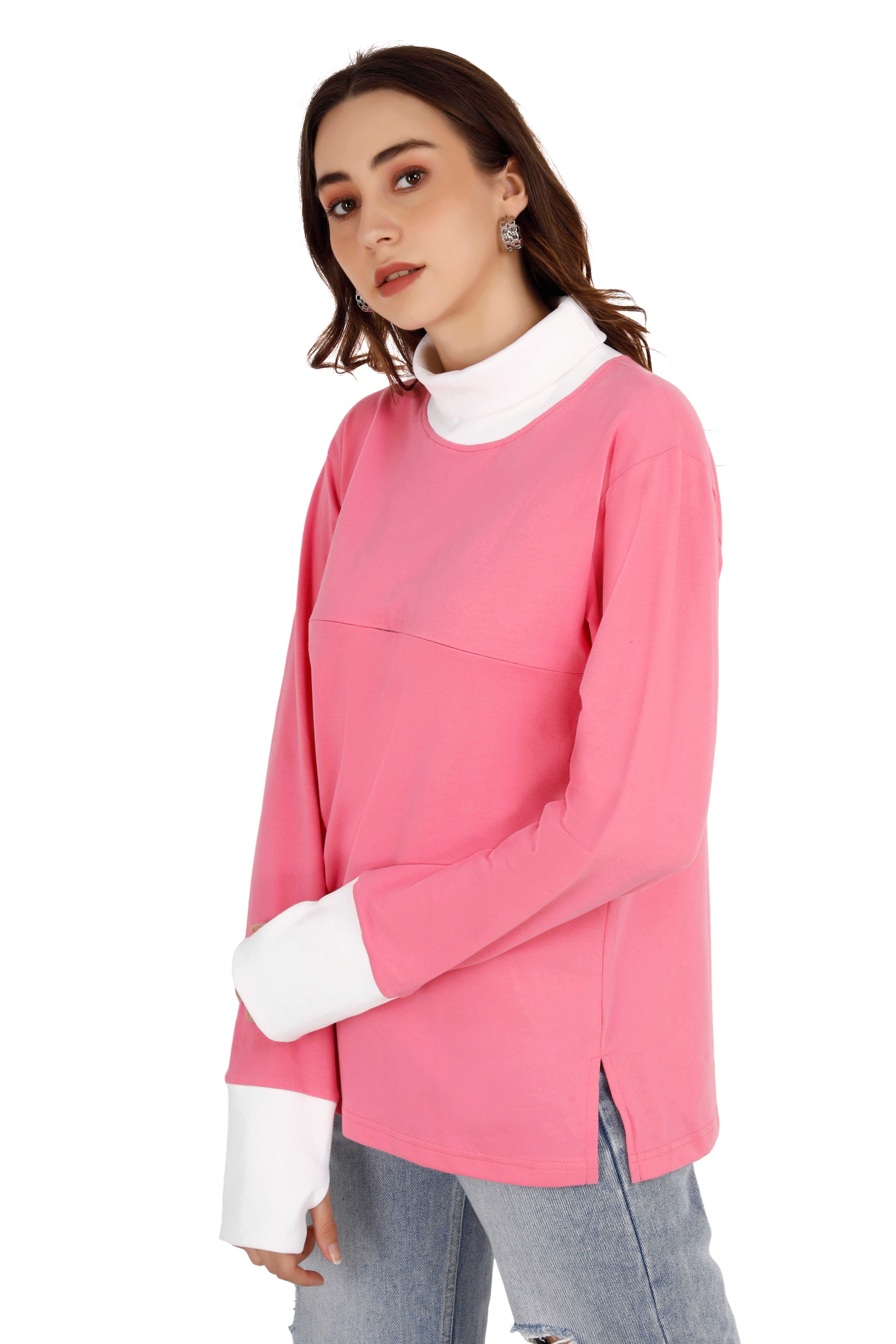 Women's Pink & White Relaxed Sweatshirt thumbnail 2